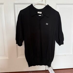 NWT Celine Black Short-Sleeve Polo with Embroidered Logo